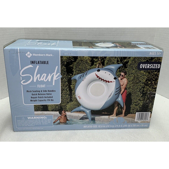 Inflatable Oversized Pool Float Smiling Shark Swimming 82.6" 176# Capacity NEW - Picture 1 of 10